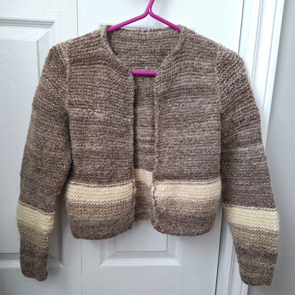 Handknit Brown and Cream Cardigan - Picture 1 of 8